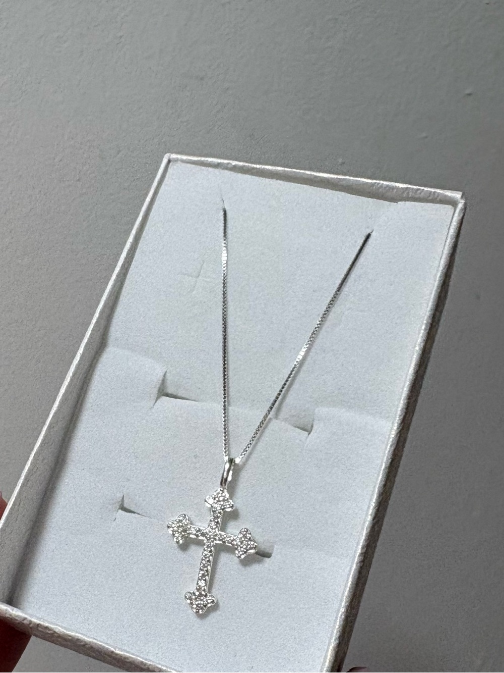 Sterling Silver Crystal Cross Pendant Necklace - Silver